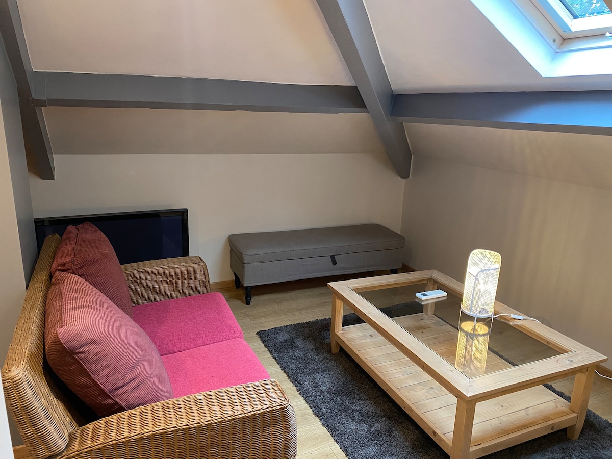Romantic flat, queen bed in a quiet area and sauna