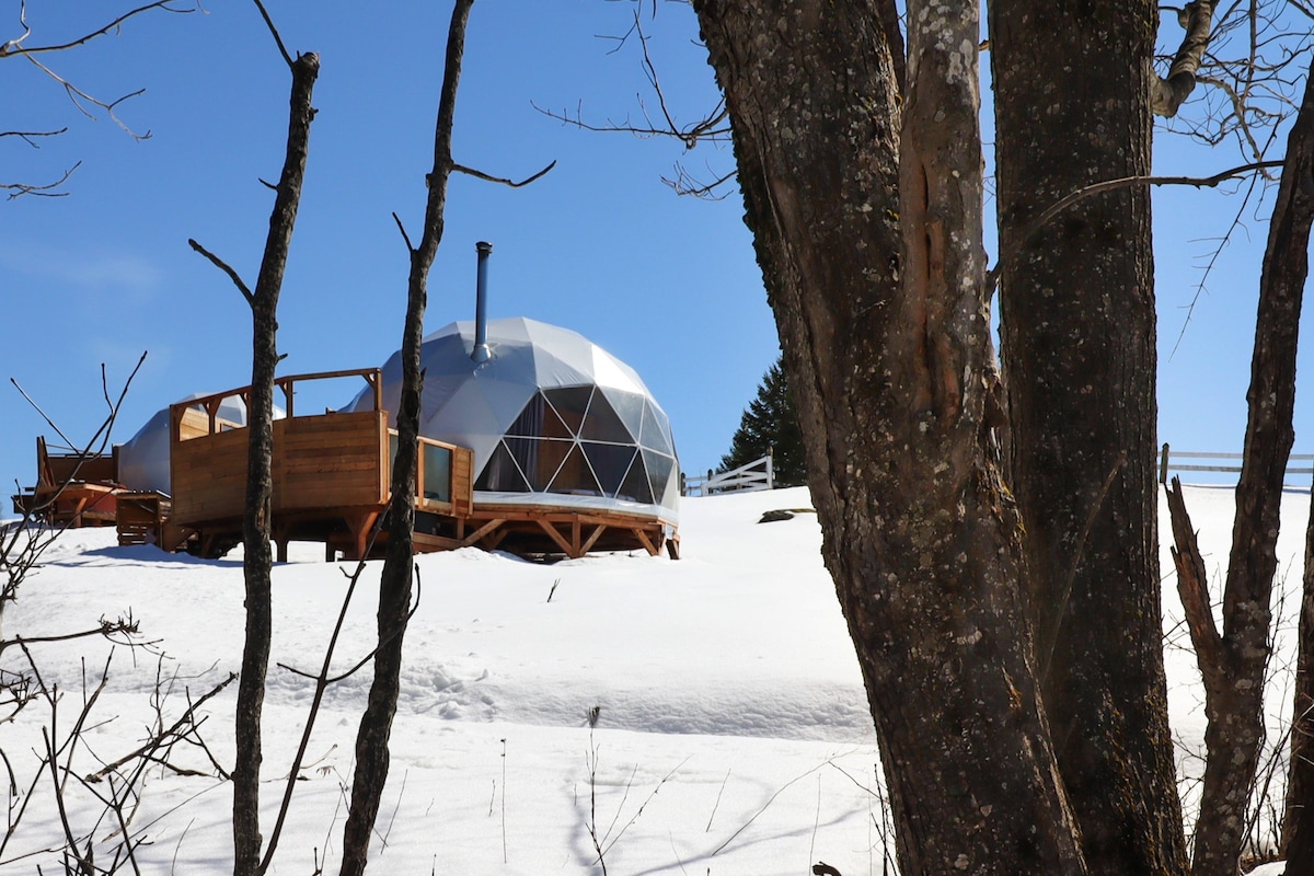 Dôme luxueux, spa privé et vue sur les montagnes