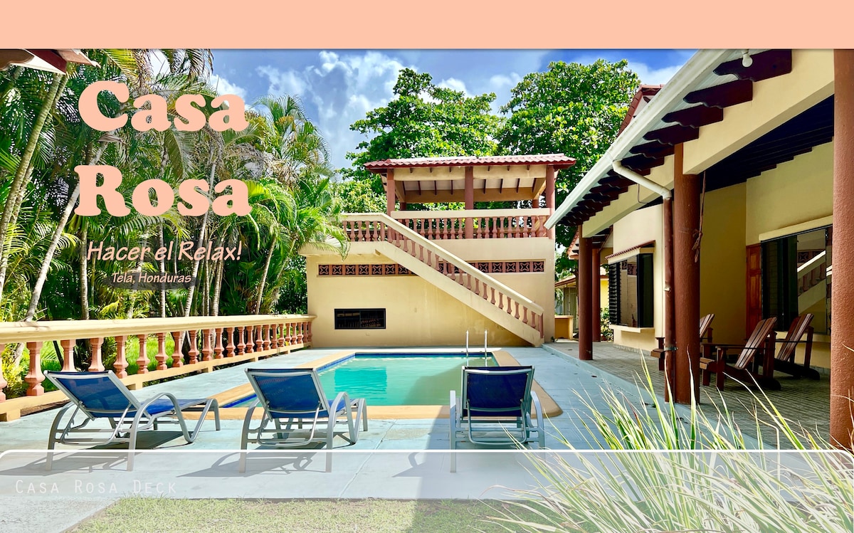 Casa Rosa Tela con piscina y a 300m de la playa