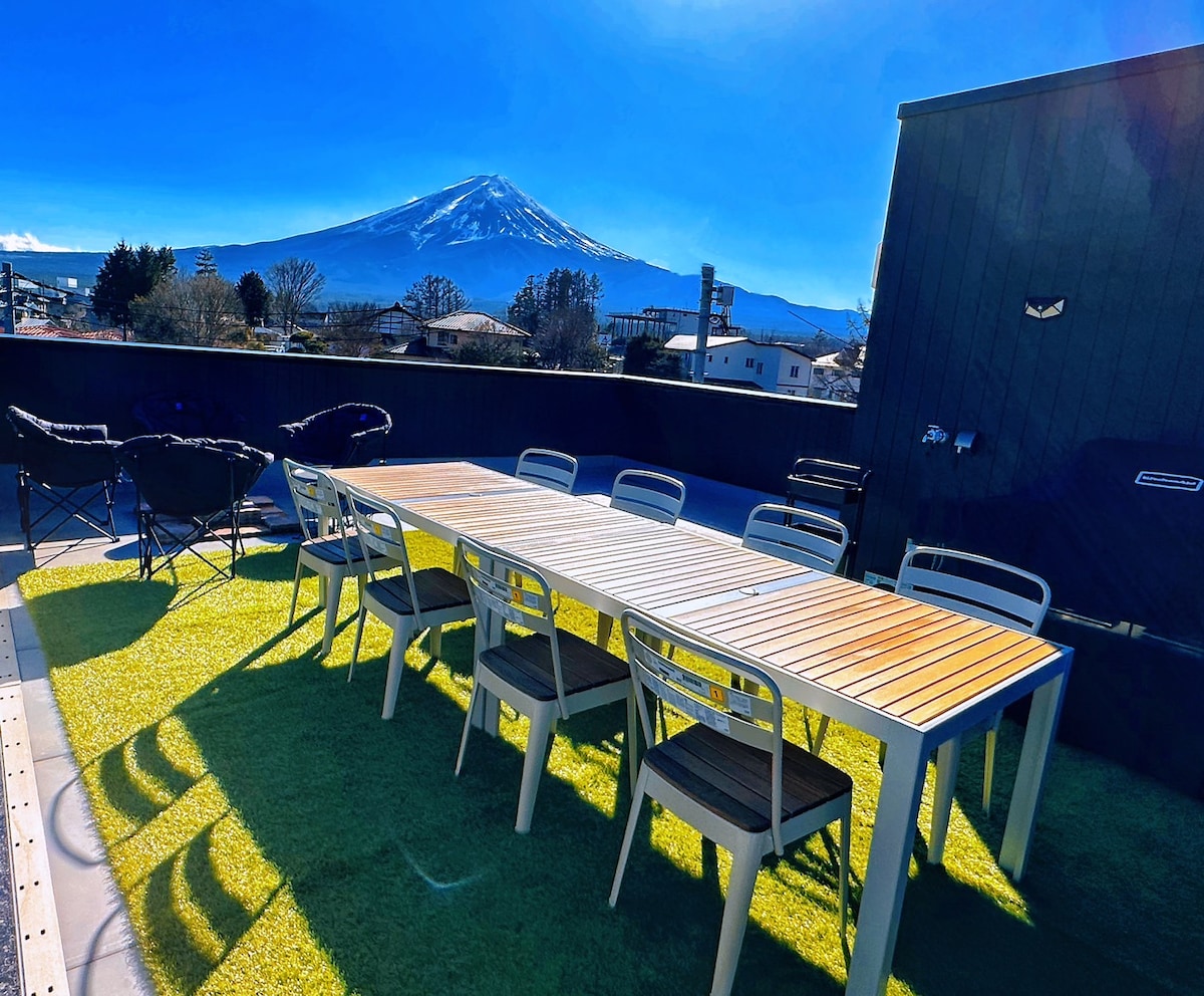 山間堂Panorama全景观富士山 屋顶烧烤和篝火 屋顶享受河口湖冬季烟花会Annovillas