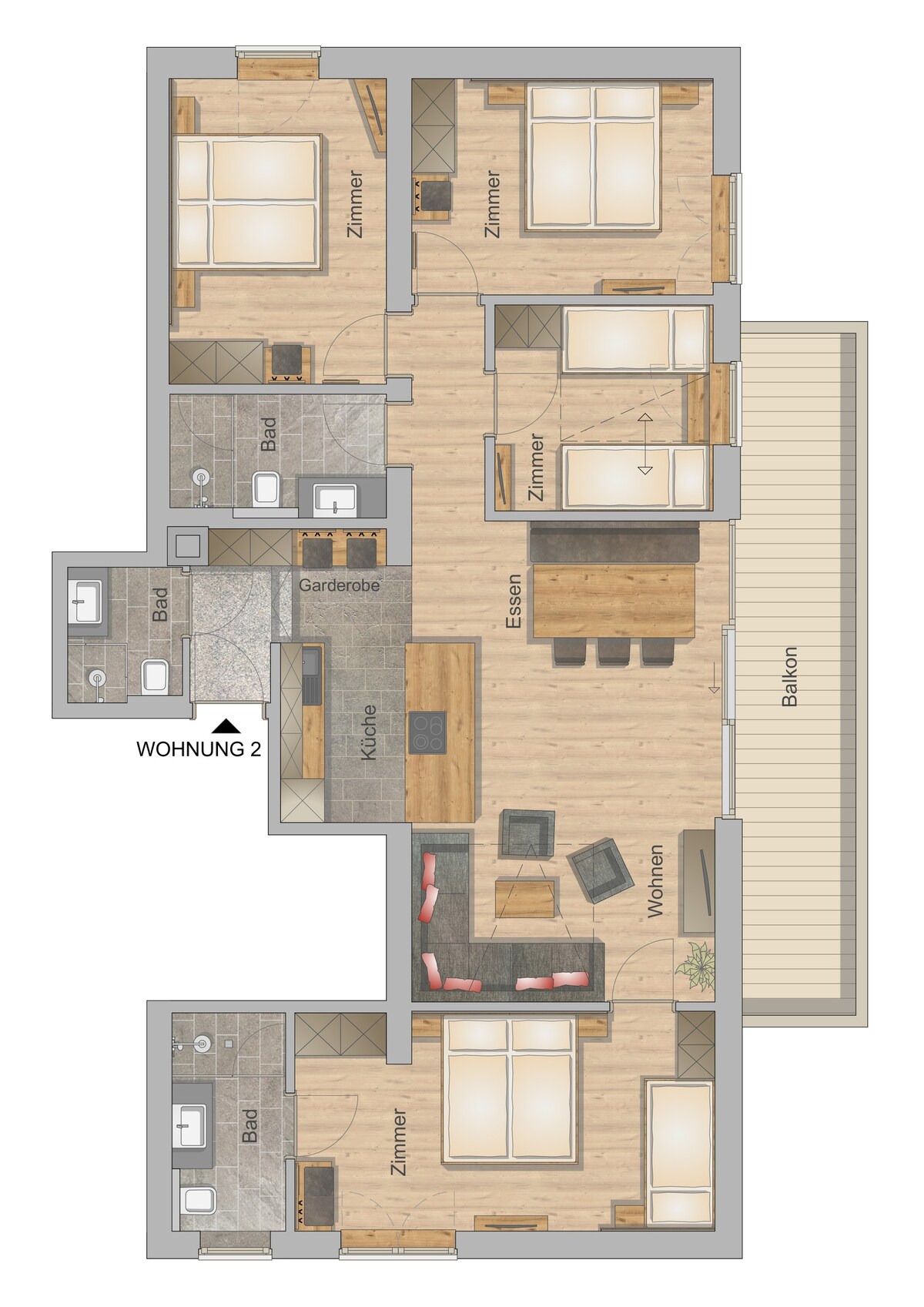 Sonne客房的2号公寓， 100平方米