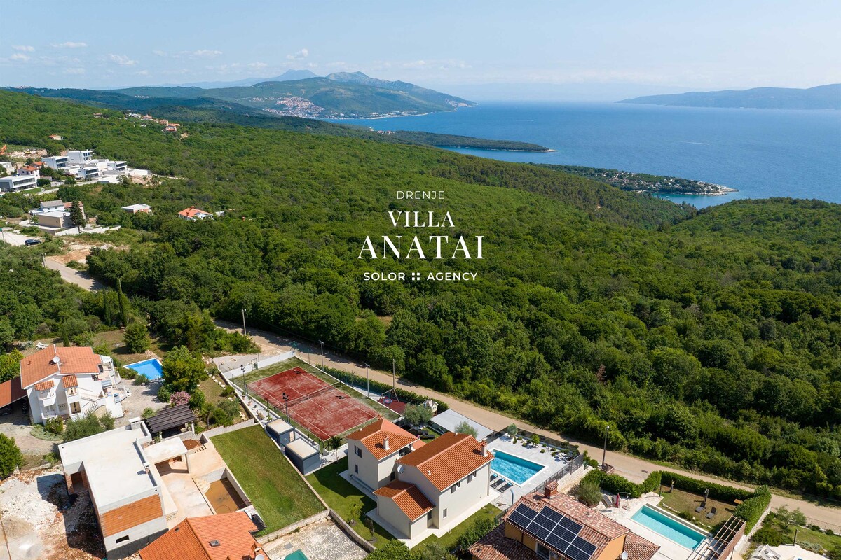 Mediterranean Villa Anatai with a tennis court