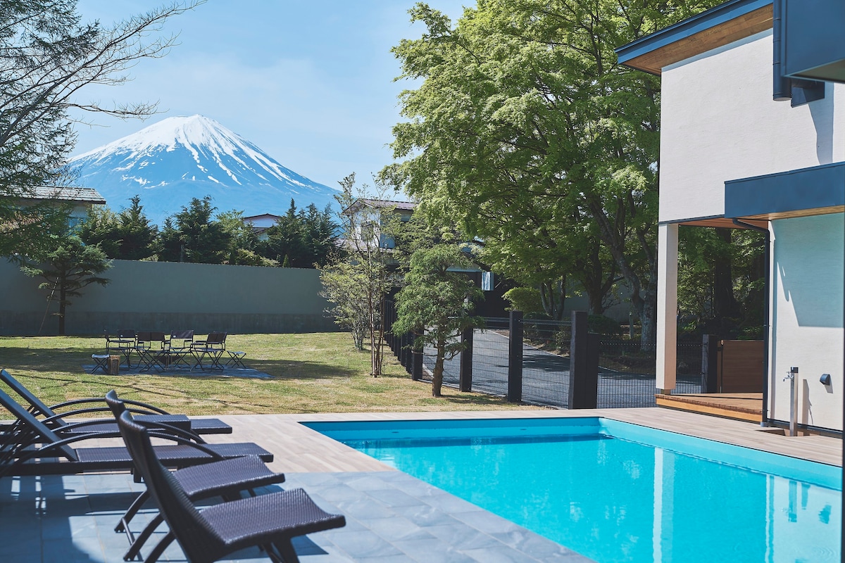 富士山/私人泳池和桑拿房别墅/河口湖/