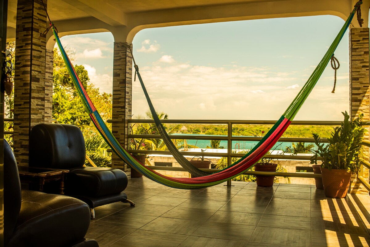 Family room, with A/C, view of the xul-ha lagoon.