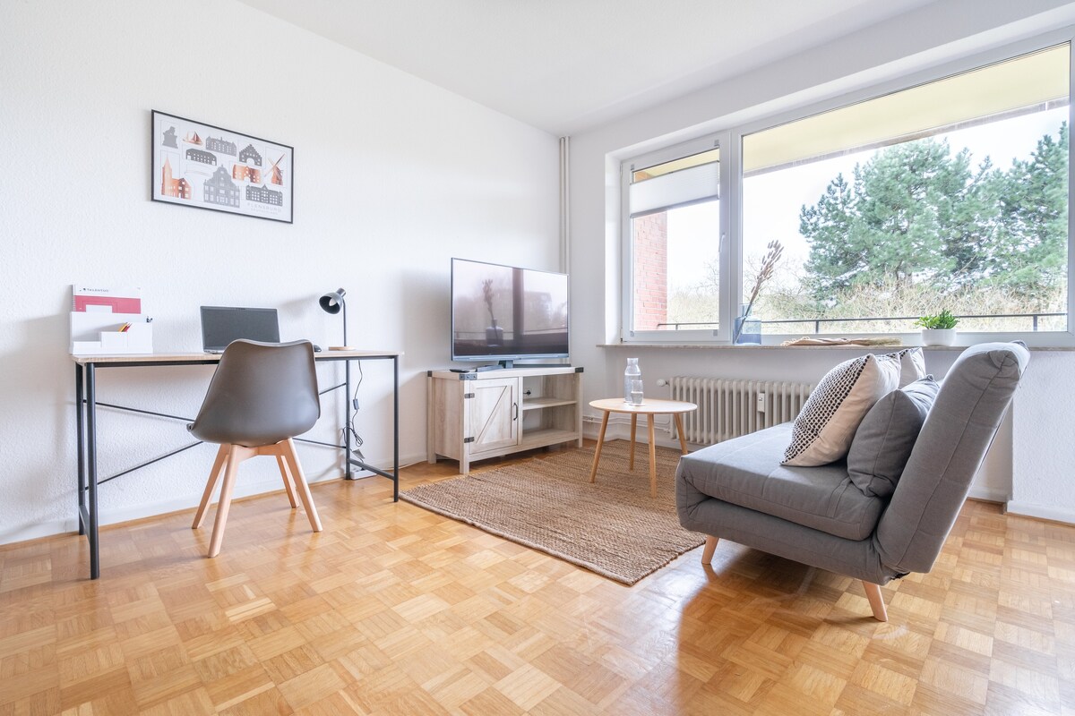 Studio apartment with kitchen and balcony