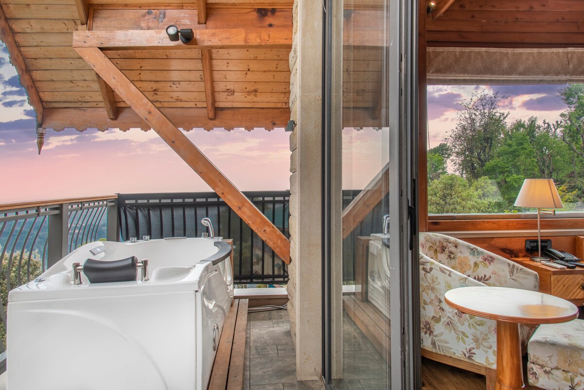 Swiss Wooden Jacuzzi Chalet | MountainView Balcony