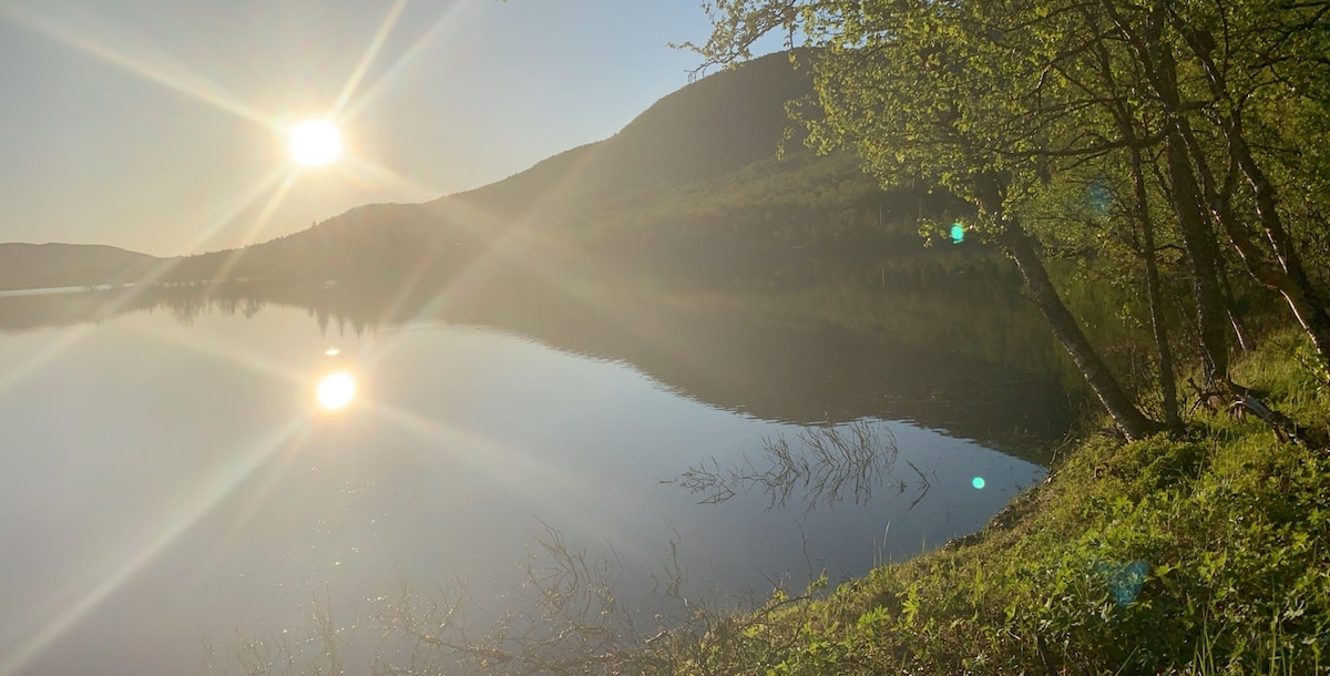 Solvika, hytte på solrik eiendom og rolig område.