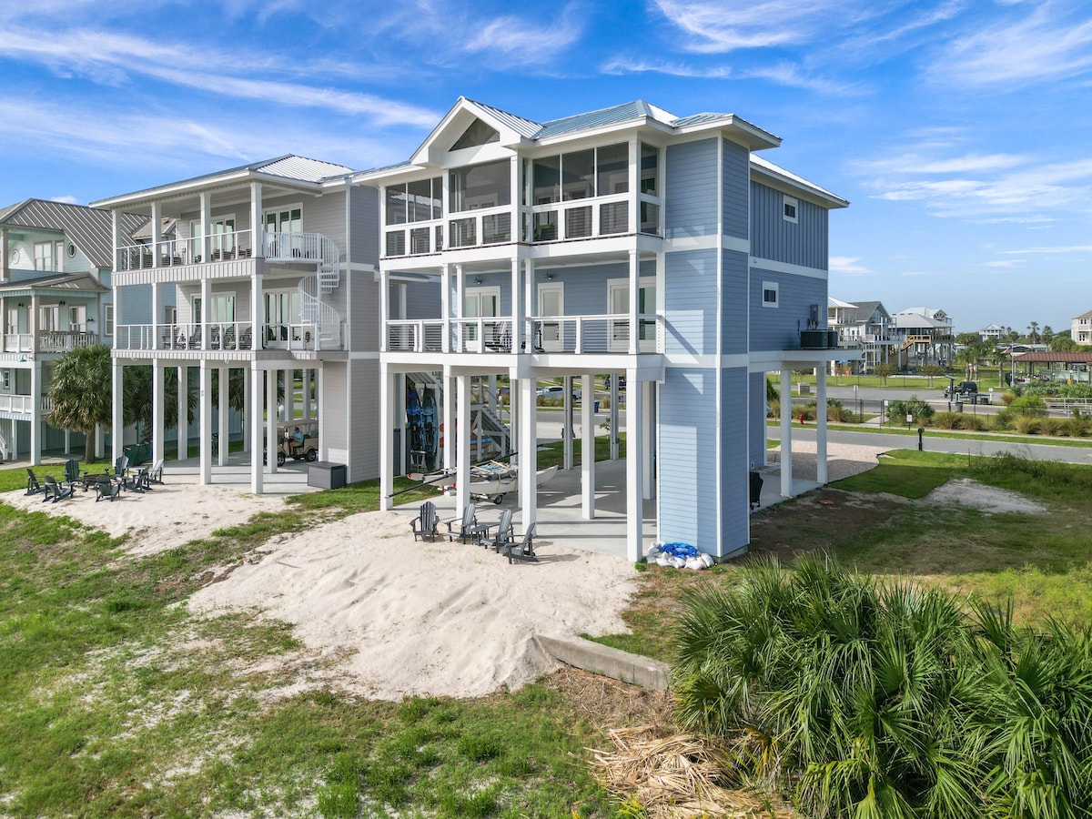 Brand new beach house on the sand, with boat lift