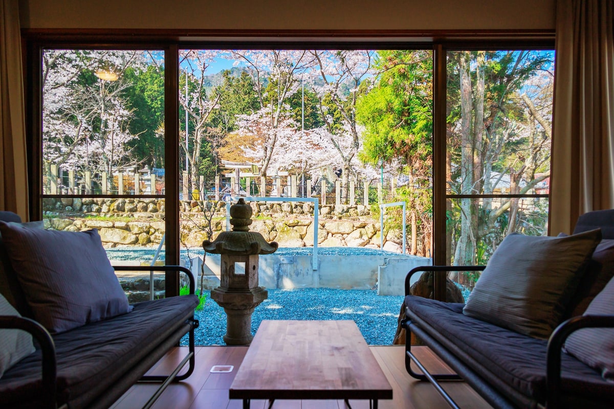 Spacious house with garden, facing a local shrine