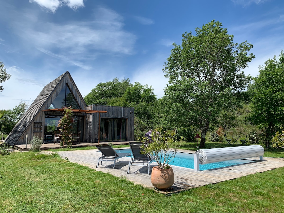 带私人泳池的木质小屋-南法国西部