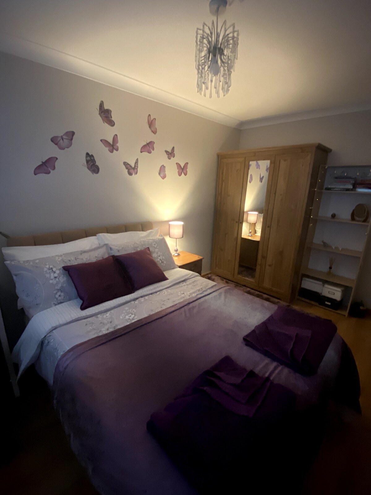 Purple Double Room with access to shared spaces.