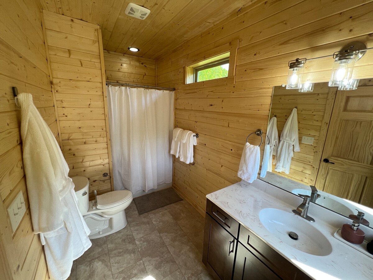 Modern log cabin w/ serene views, sauna & pond