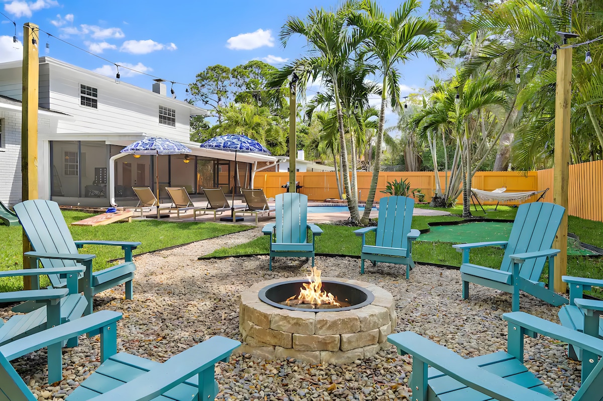 5BR Tropical Beach Villa! Heated Pool, Golf, Games