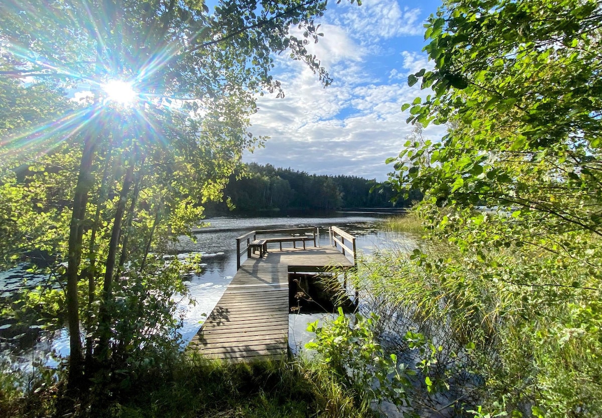 Björklunda, lakes, canoe, sauna