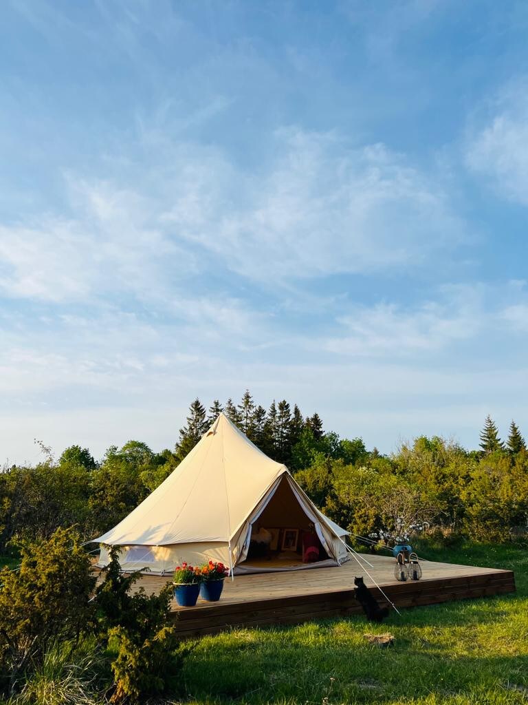 Glamping Pädastes mere kaldal hommikupäikeses