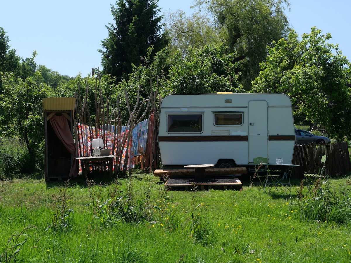 Caravane sous les pommiers