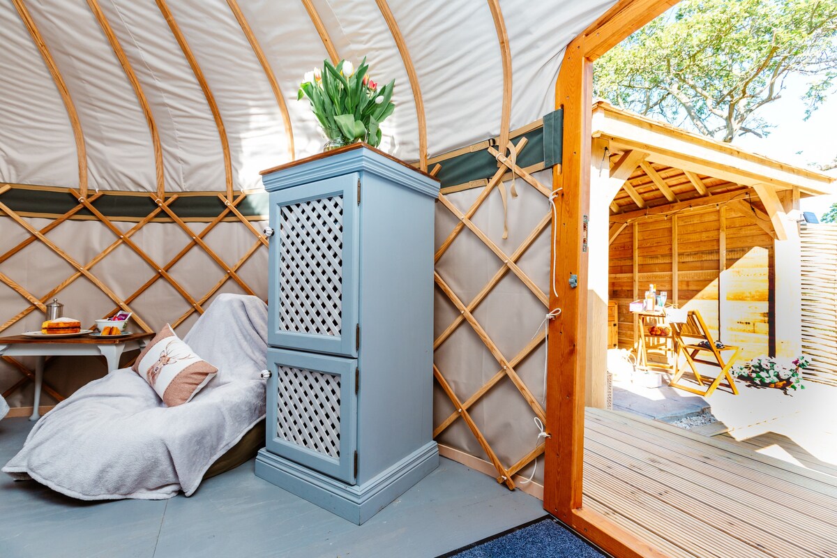 Orchard Yurt with woodfired hot tub