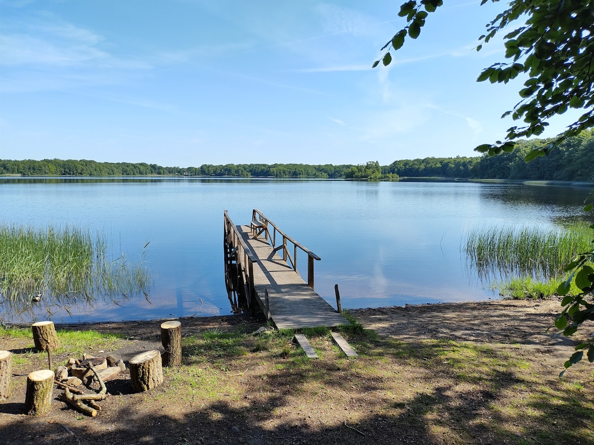 Sjönära stort hus i ostörd skog