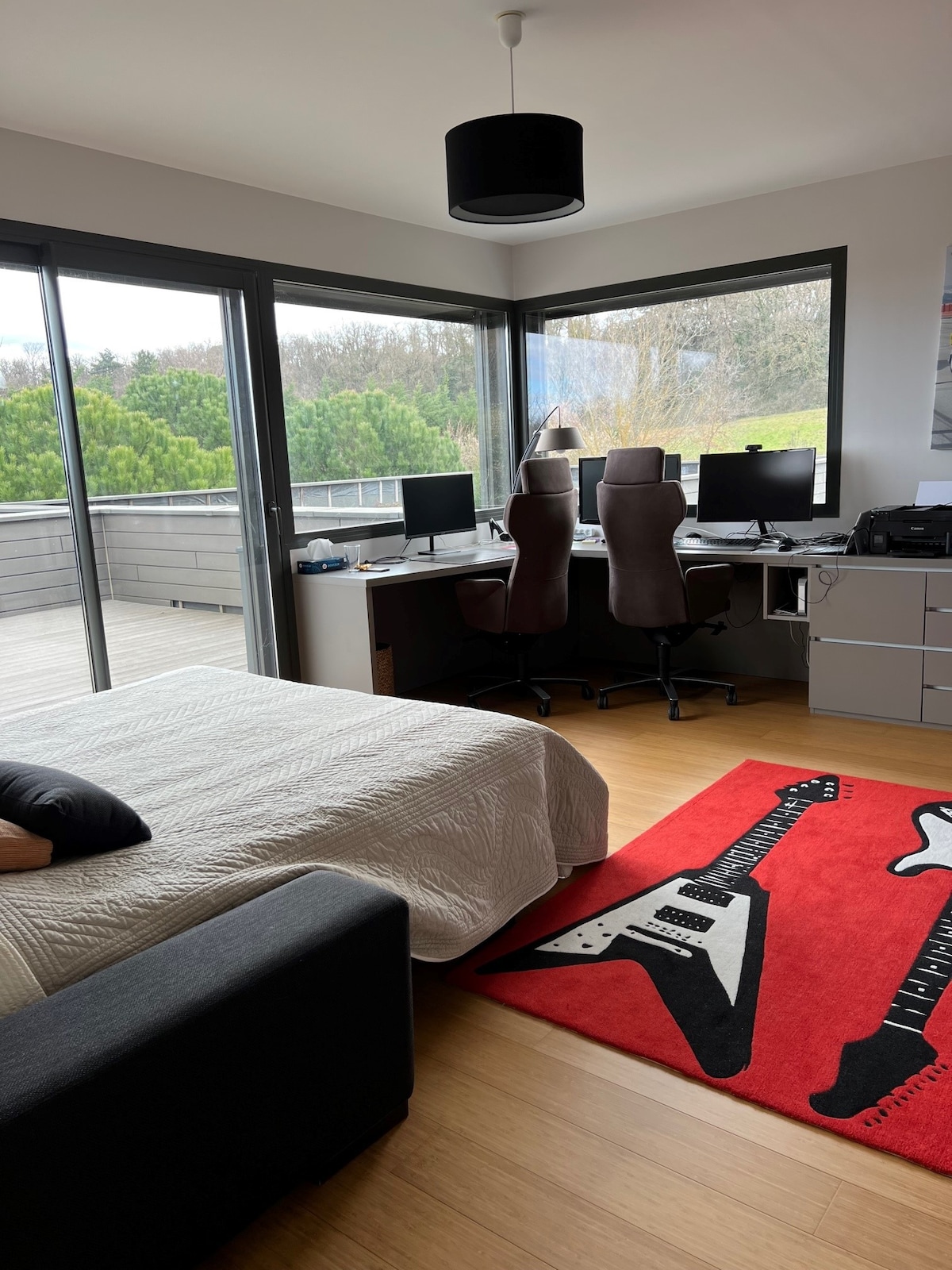 Upstairs bedroom in architect villa with view