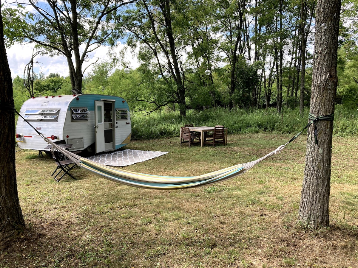 Vintage camper on Quiet Farm