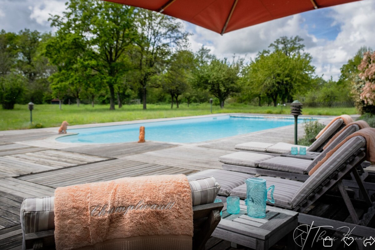 Beautiful typical Mansion Sologne and pool 14 pax