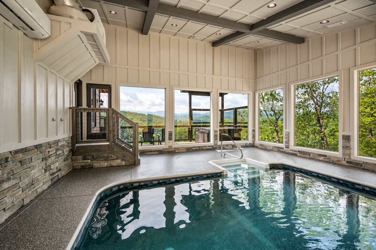 Private Indoor Pool! Mtn Views! Firepit! Arcade!