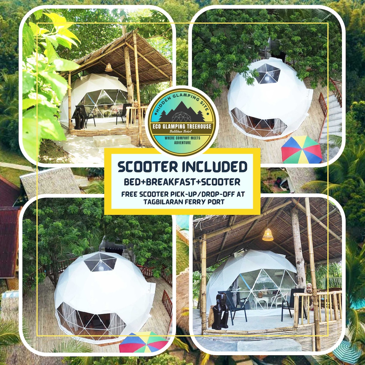 Bohol-Aircon Dome Included Bed +Scooter +Breakfast