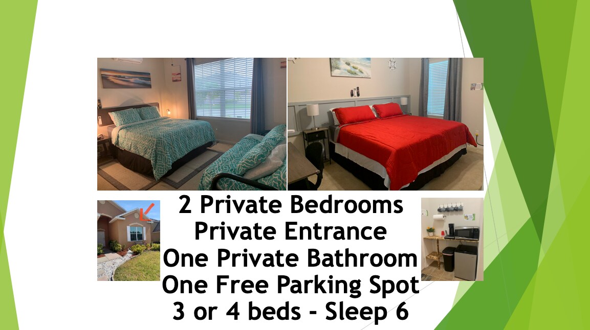 2 Private Bedrooms, Private Entrance, Private Bath