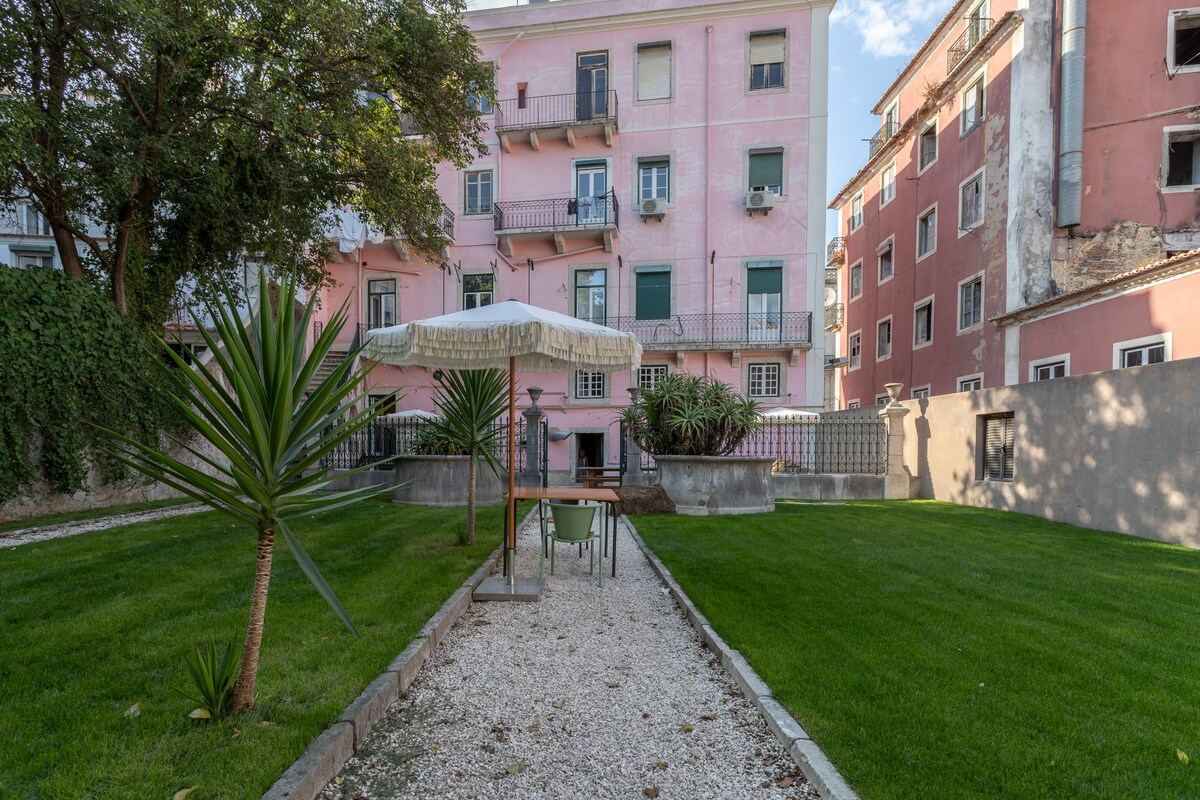 Bedroom in our five-storey pink palace