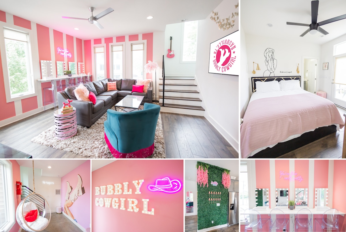 Bubbly Cowgirl: Pink Glam Chic Townhouse 5mi to DT