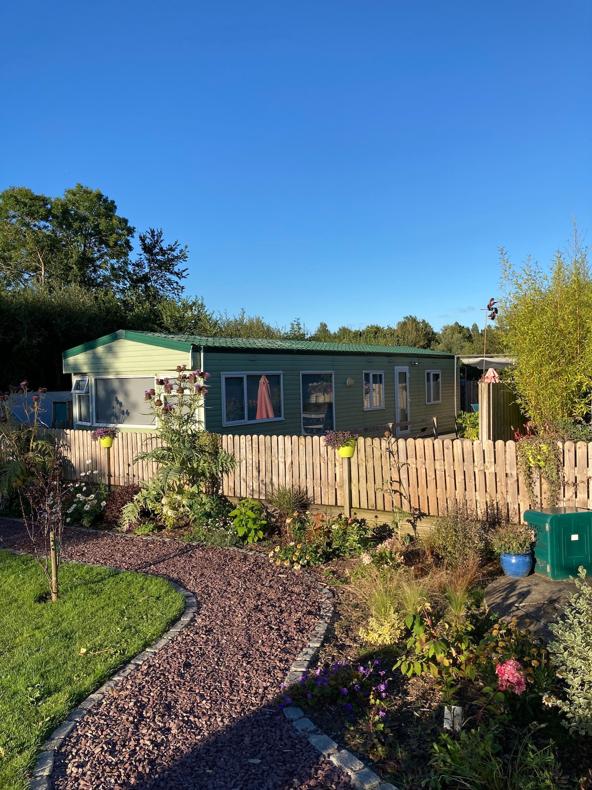 Mobile home in the countryside, along side family