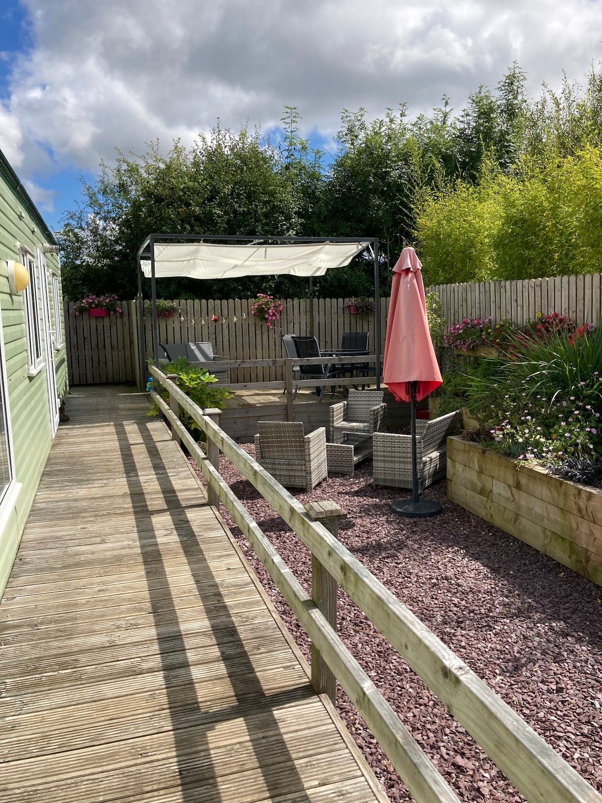 Mobile home in the countryside, along side family