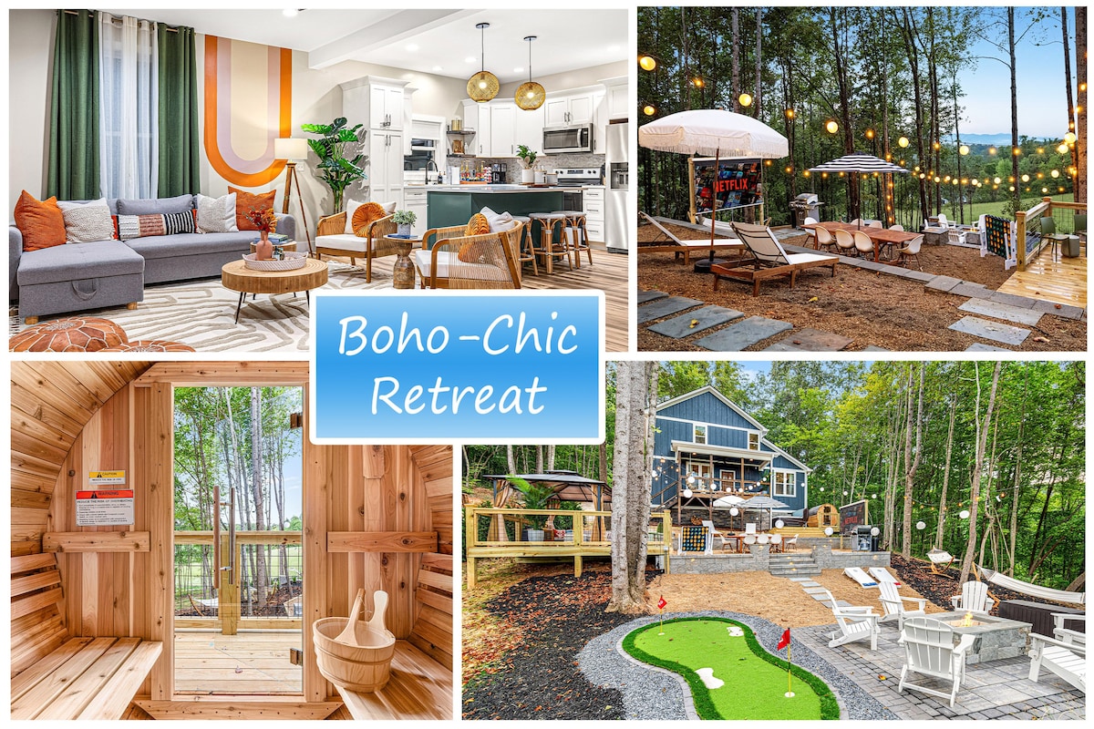 Boho House -Outdoor Oasis, Hot Tub, Sauna, Firepit