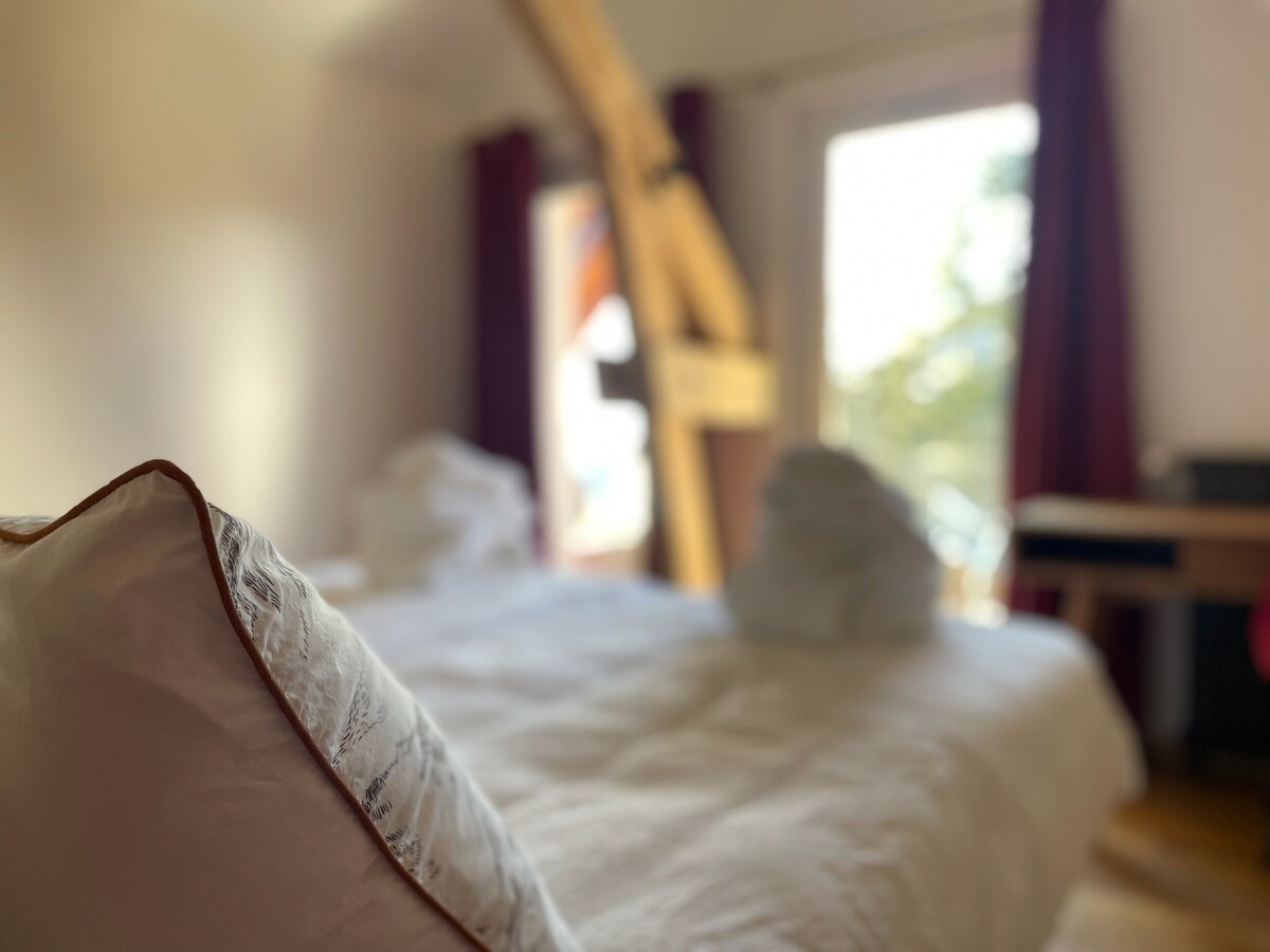 Chambre de charme avec balcon et vue montagne