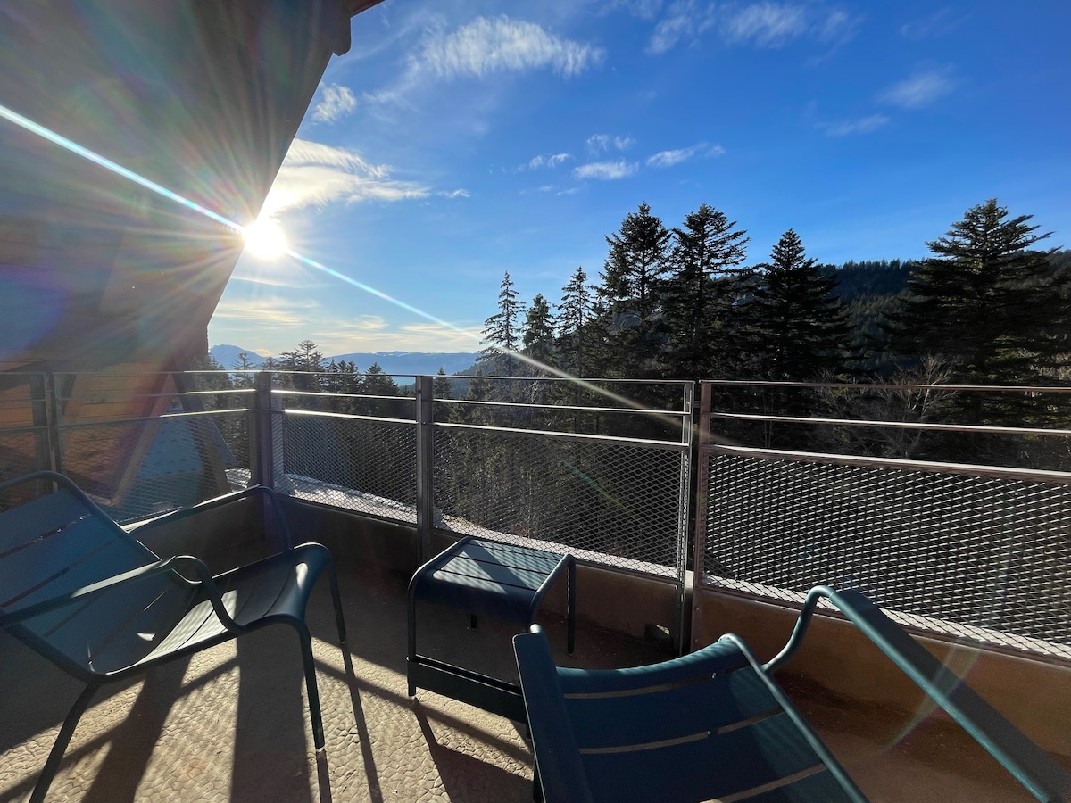 Chambre de charme avec balcon et vue montagne