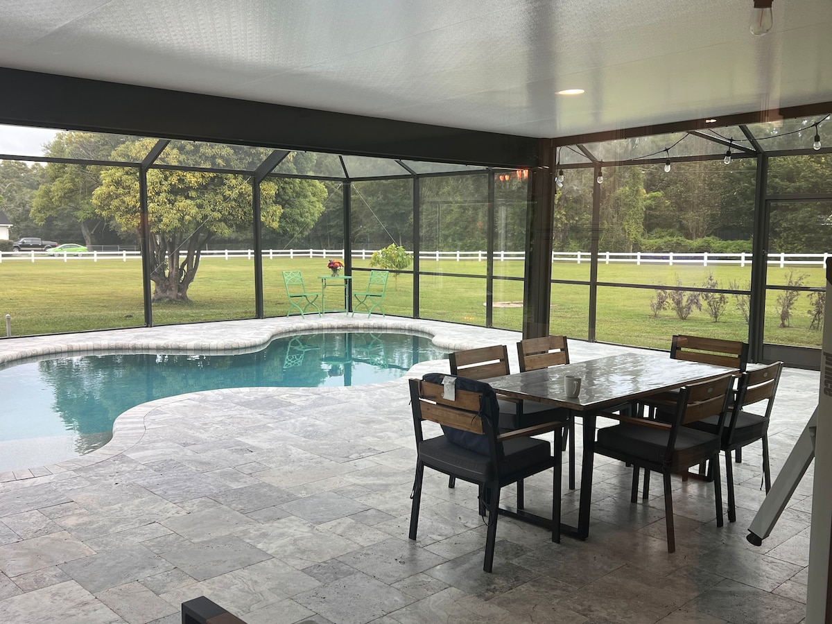 Two acres private home with heated pool