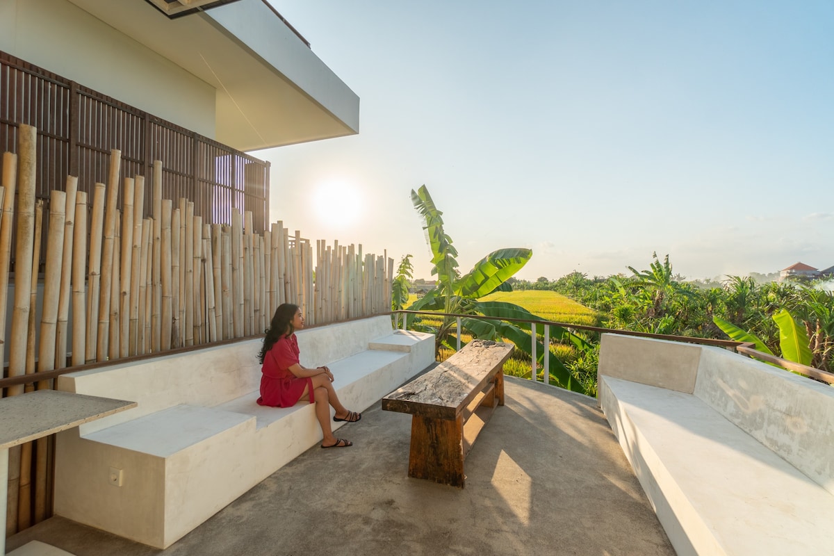 Verdant Viewpoint: Room w/ Pool & Rice Field View