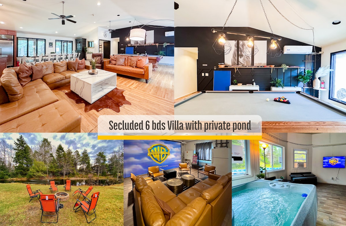 4500+sf seclusive Villa|private pond|hot tub|Sauna