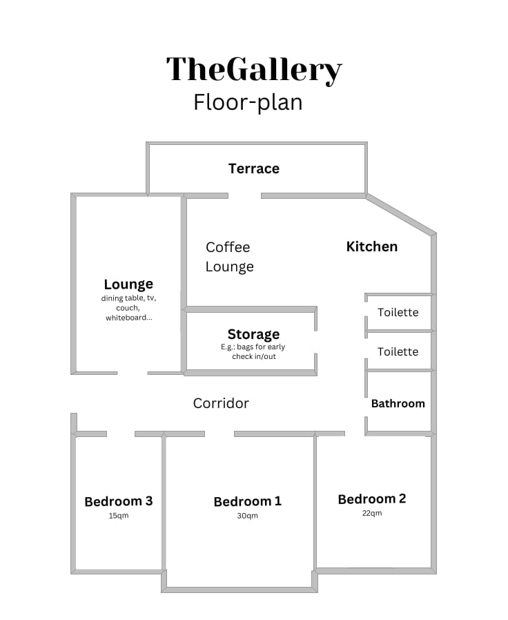 TheGallery 130平方米4间客房，最多8间客房，每间客房
