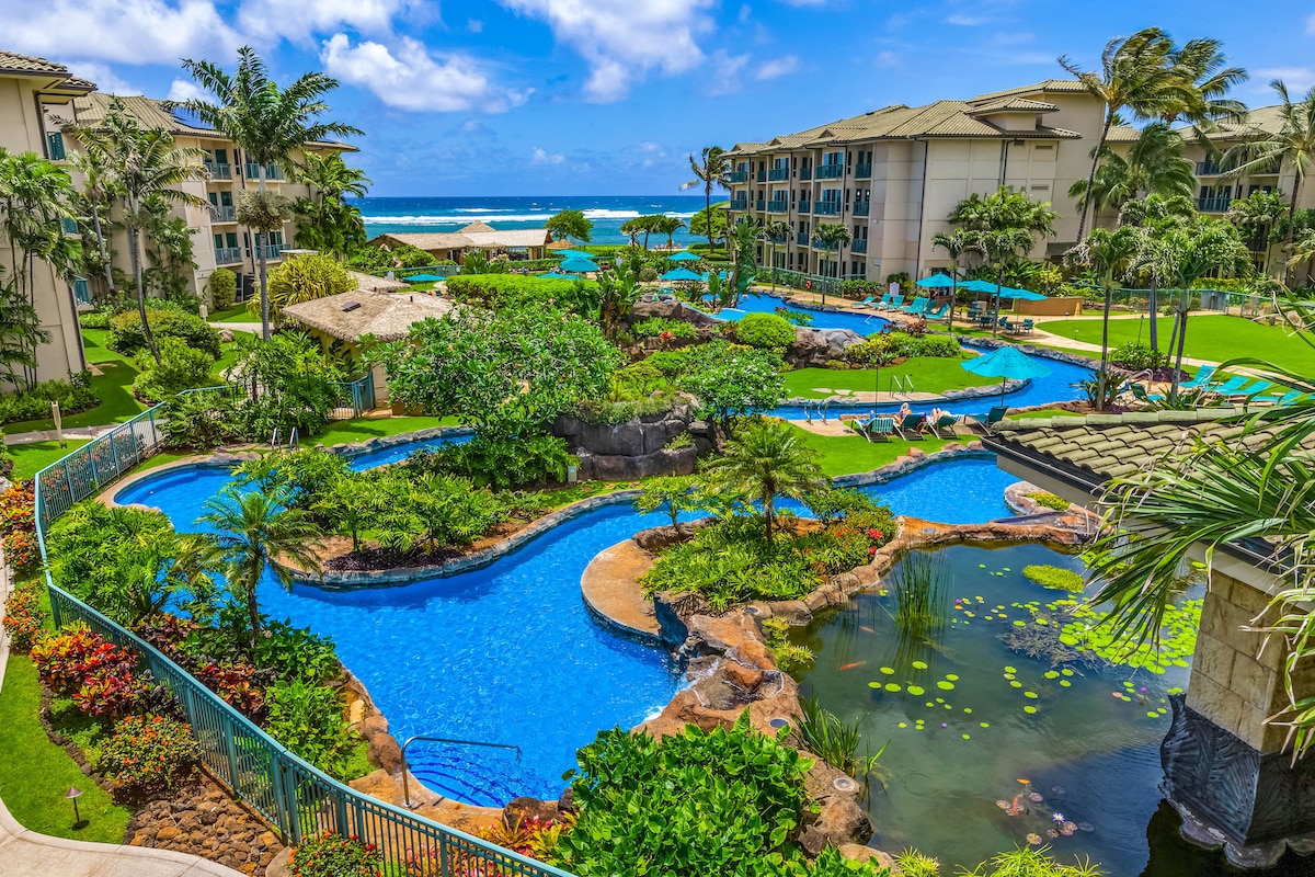 Waipouli G203! Beachfront w/ Pool, Waterslide & AC