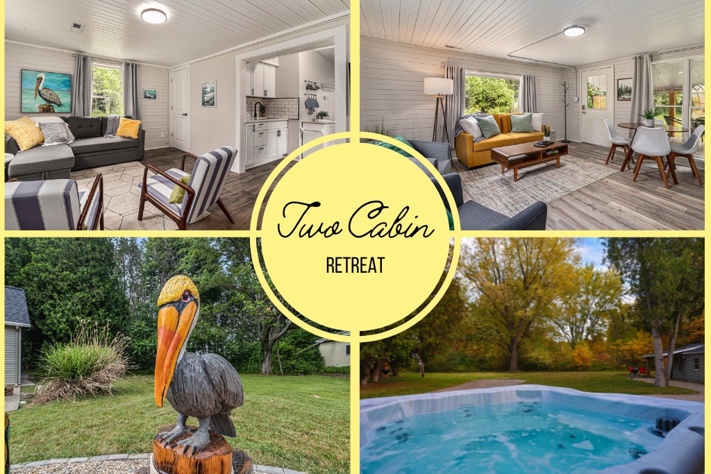 2 Cabins| HotTub | Pickleball | FirePit | King Bed