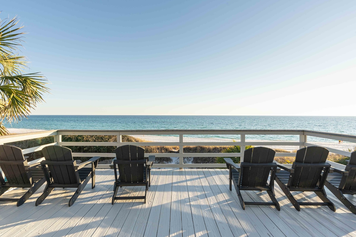 Gulf front, walk to Rosemary Beach, 5BR, gazebo