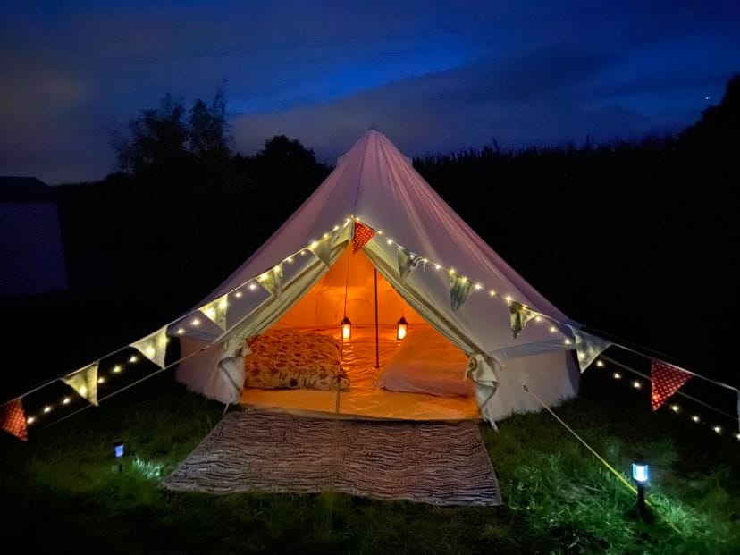 Campsite with Gypsy Vardo, Bell Tent