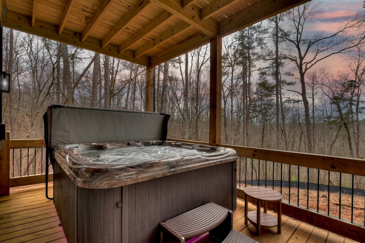 A Great Escape, exterior fireplace, hot tub