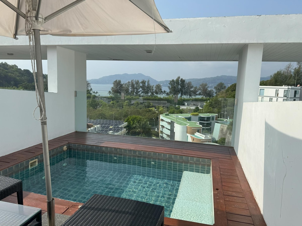 Unique sea view studio with private terrace & pool