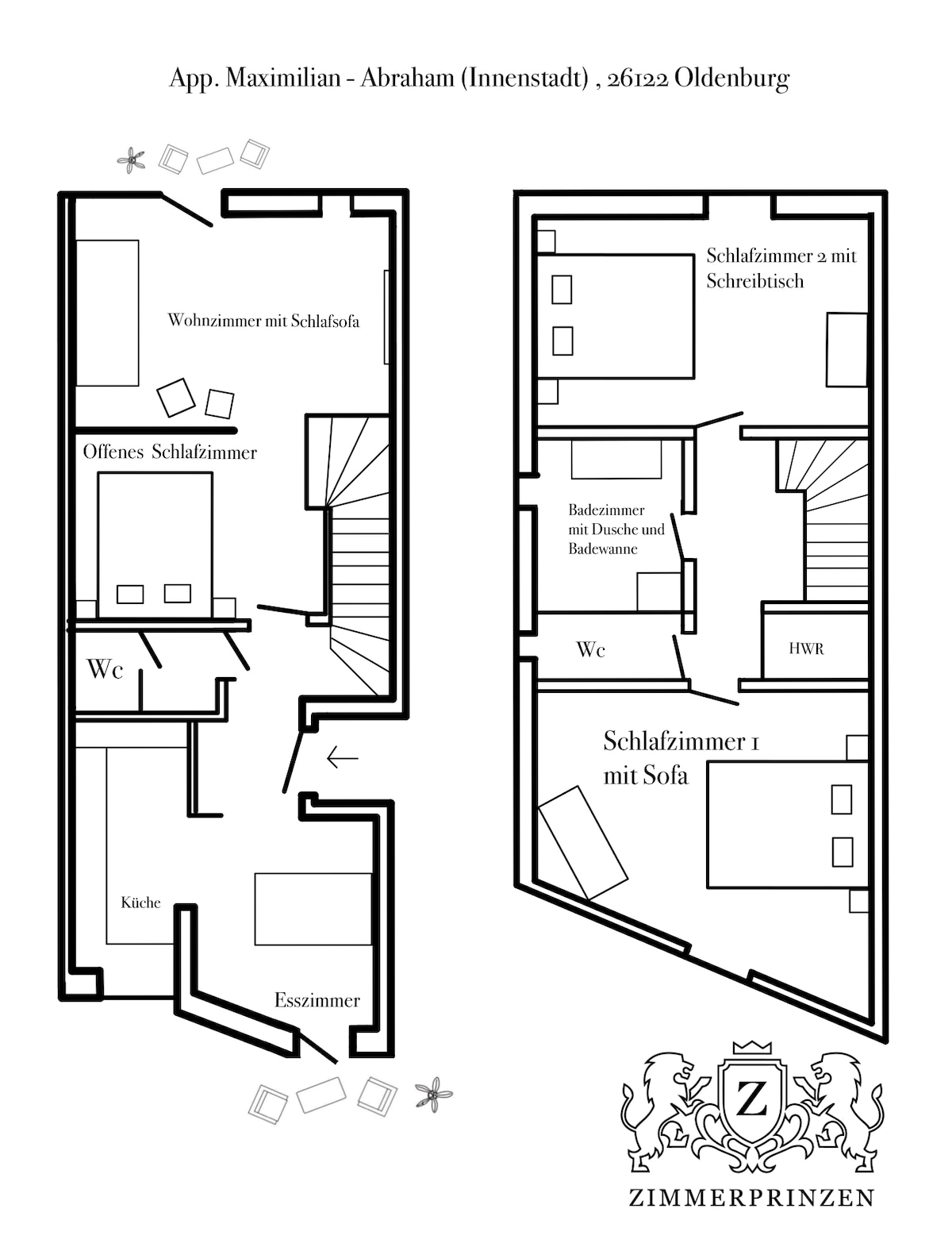 Apt. Prinz Maximilian | Zentrum | Zimmerprinzen