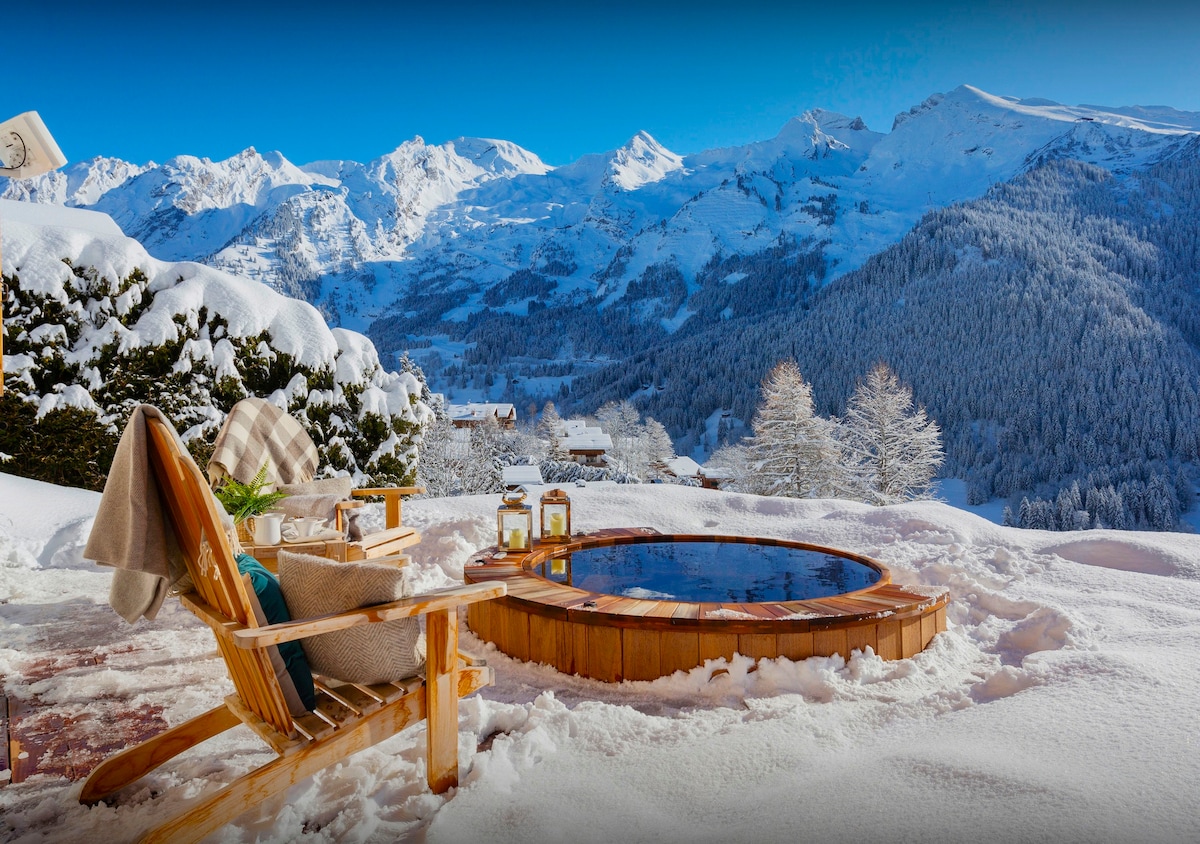 优雅的10人滑雪基地，配备热水浴缸