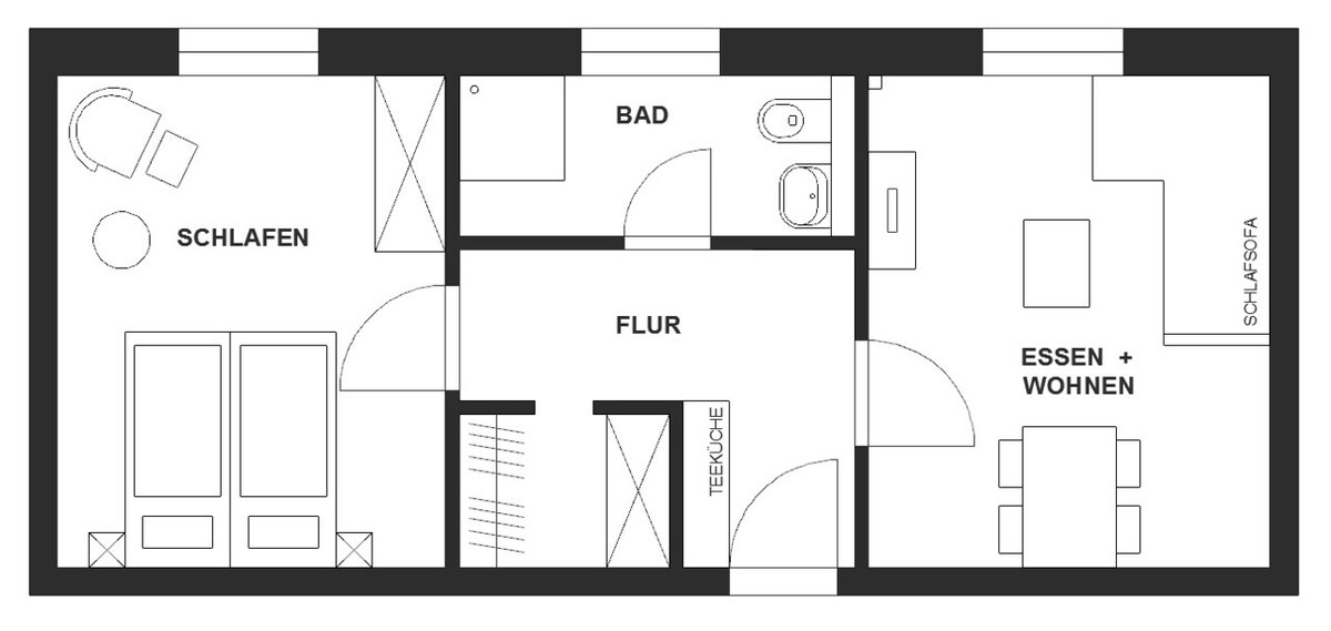 Hornstorf OT Rüggow （ 147248 ）公寓，可供4位房客入住，面积45平方米