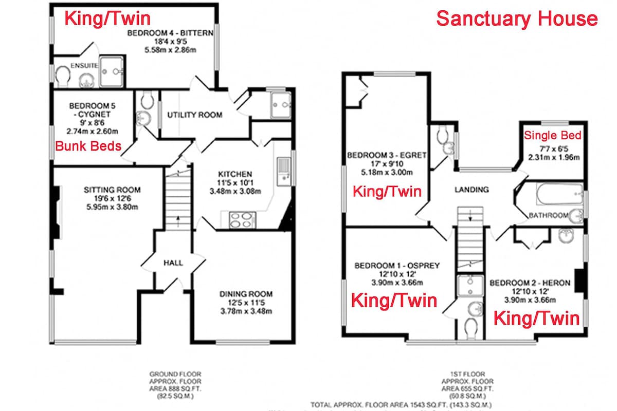 Sanctuary House - ( 4xKing/Twin,1xBunk,1xsingle)