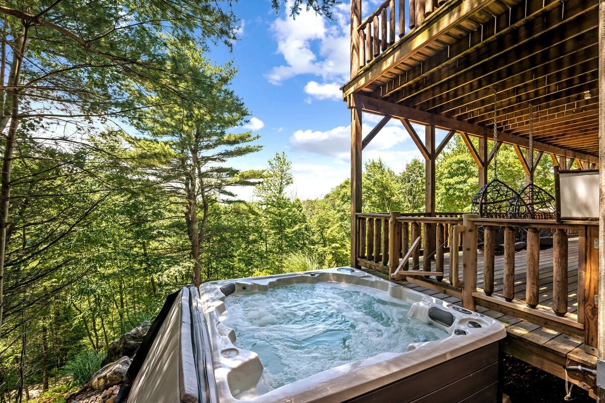 豪华木屋-热水浴缸和迷人的湖景